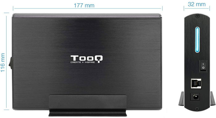 TooQ Caja Externa para Disco Duro TQE-3531B - USB 3.0 para HDD 3.5", Hasta 8TB, SATA III, Compatible con Windows y Mac